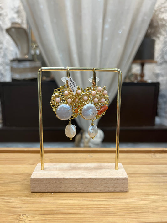 Pendientes perla y coral